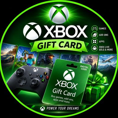 A digital Microsoft Xbox Gift Card displayed on a screen next to an Xbox wireless controller.