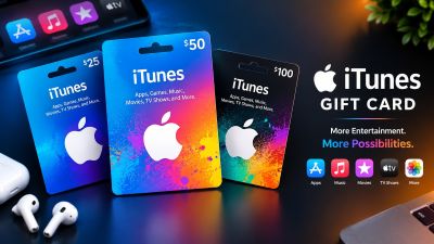 Apple iTunes gift cards in 25, 50, and 100 dollar denominations for App Store redemption